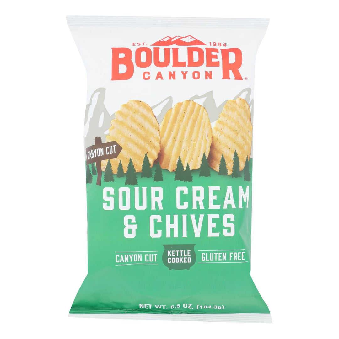 Boulder Canyon - Kettle Cooked Canyon Cut Potato Chips -sour Cream & Chives - Case Of 12 - 6.5 Oz