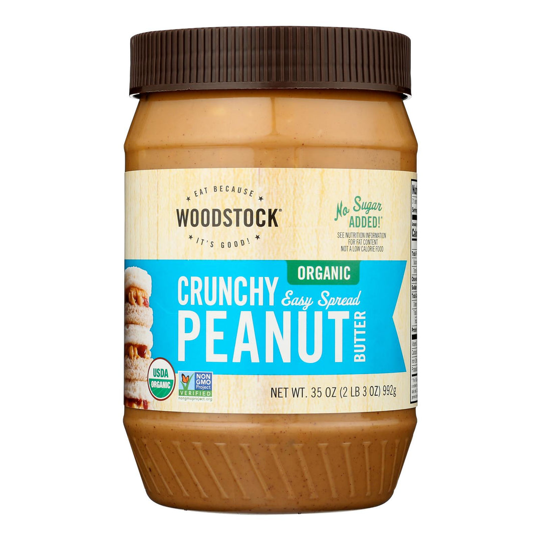 Woodstock Organic Crunchy Easy Spread Peanut Butter - Case Of 12 - 35 Oz