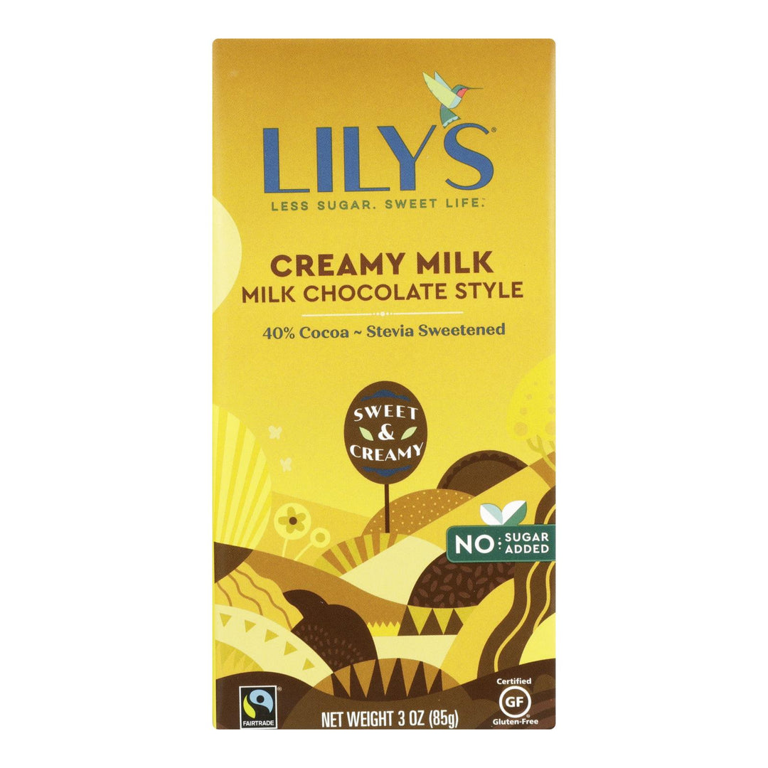 Lily's Sweets Chocolate Bar - Creamy Milk Chocolate - 40 Percent Cocoa - 3 Oz Bars - Case Of 12