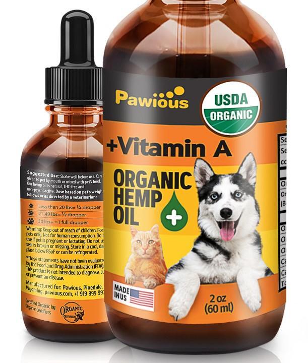 Hemp Oil for Dogs & Cats   Large 2oz Bottle Made in USA   Joint Pain and Anxiety Relief Arthritis Seizures   Calming Aid Supplement with Vitamins A C E and Omega 3 6 9 100% Organic Hemp