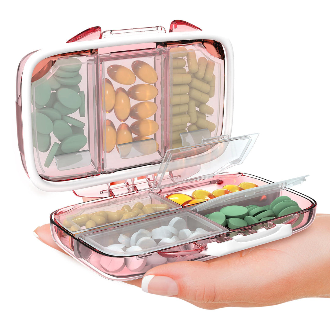 Travel Pill Organizer   Moisture Proof Pill Holder Daily Medicine Organizer Box Small Pill Case for Vitamin Supplement Pocket Pharmacy with Labels Pill Box For Purse Cute Pill Container 7 Compartments