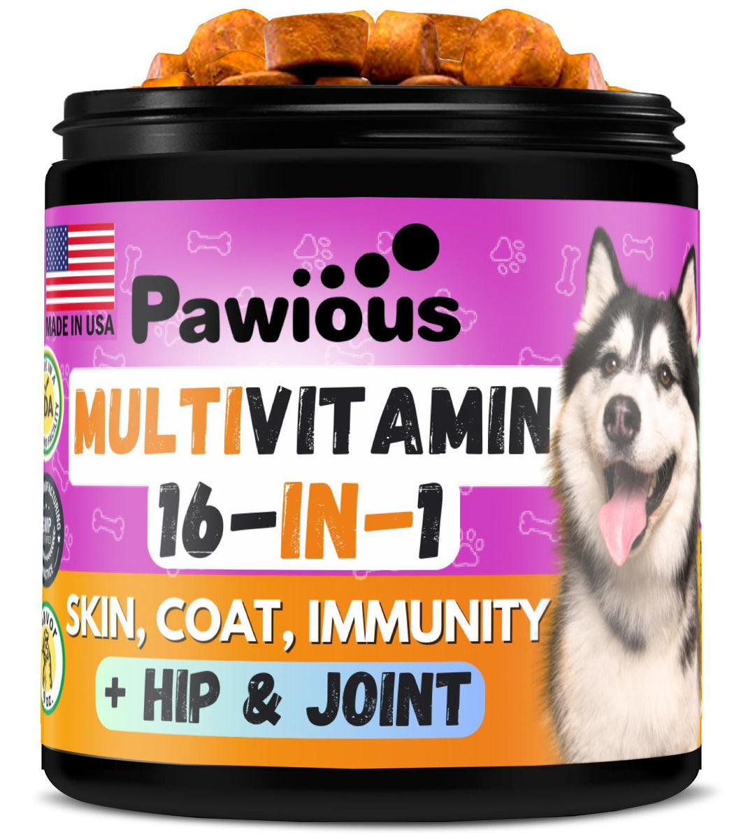 Dog Multivitamin Chewable with Glucosamine 16 in 1   Dog Vitamins and Supplements   Senior & Puppy Multivitamin for Dogs   Hip and Joint Support Health   Immunity  Mobility   Gut, Skin, Heart, Coat