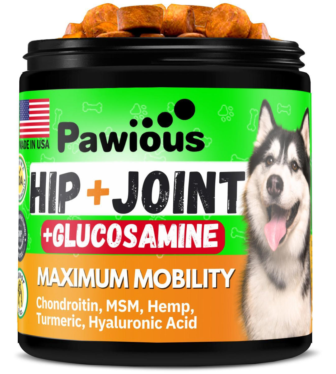 Pawious Hip and Joint Supplement for Dogs   Glucosamine for Dogs   Dog Joint Pain Relief   Chondroitin MSM Hemp Treats   Advanced Support Dog Joint Supplement Health   Mobility Support Chews