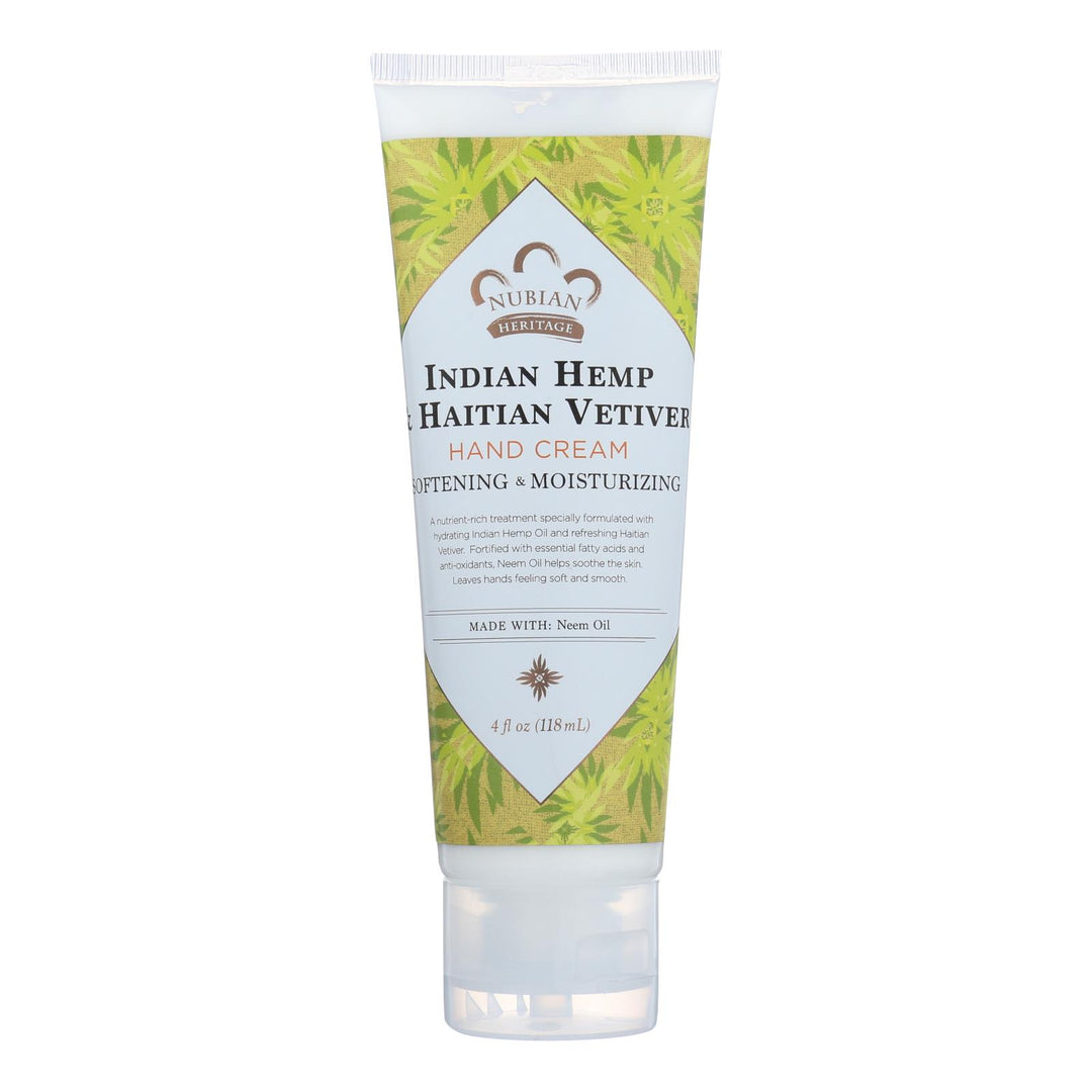 Nubian Heritage Hand Cream Indian Hemp And Haitian Vetiver - 4 Oz