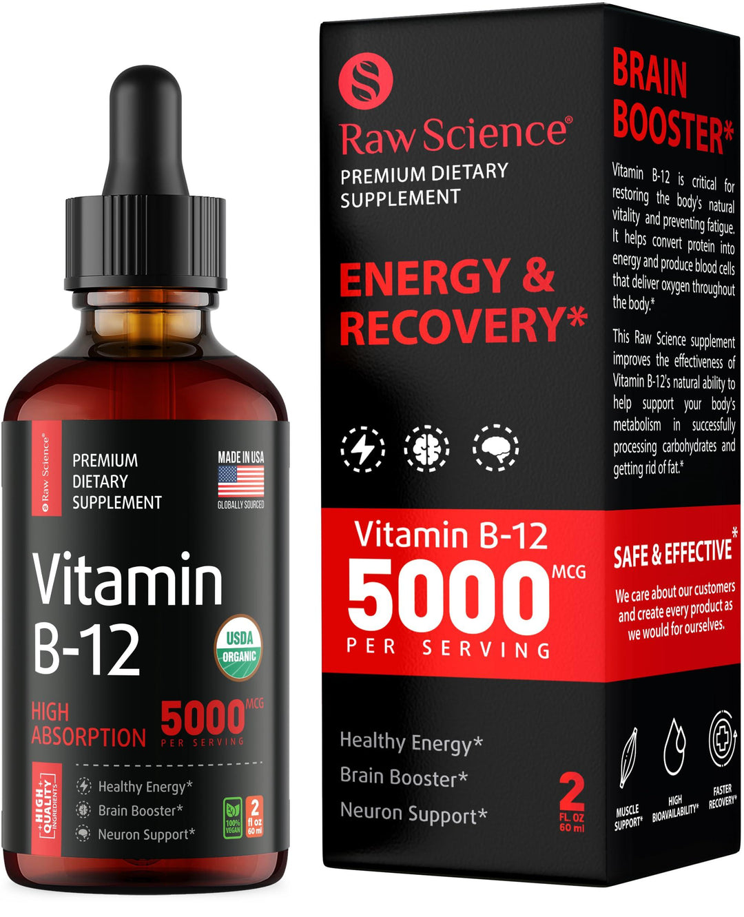 Vitamin B12 Liquid Drops Sublingual 5000mcg Methyl & Methylcobalamin Supplements for Women and Men Mood & Energy Booster Methylated B 12 for Metabolism & Health Support Maximum Absorption Formula