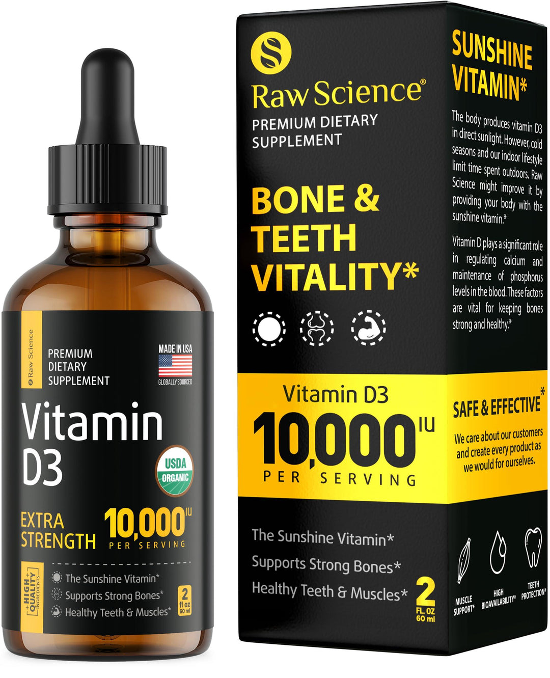 Liquid Vitamin D Drops   Vitamin D3 10000 IU for Faster Absorption   Helps Support Strong Bones & Healthy Heart   Vit D3 for Mood & Immune System Function   High Dose D3 Vitamin Sublingual   2 fl oz