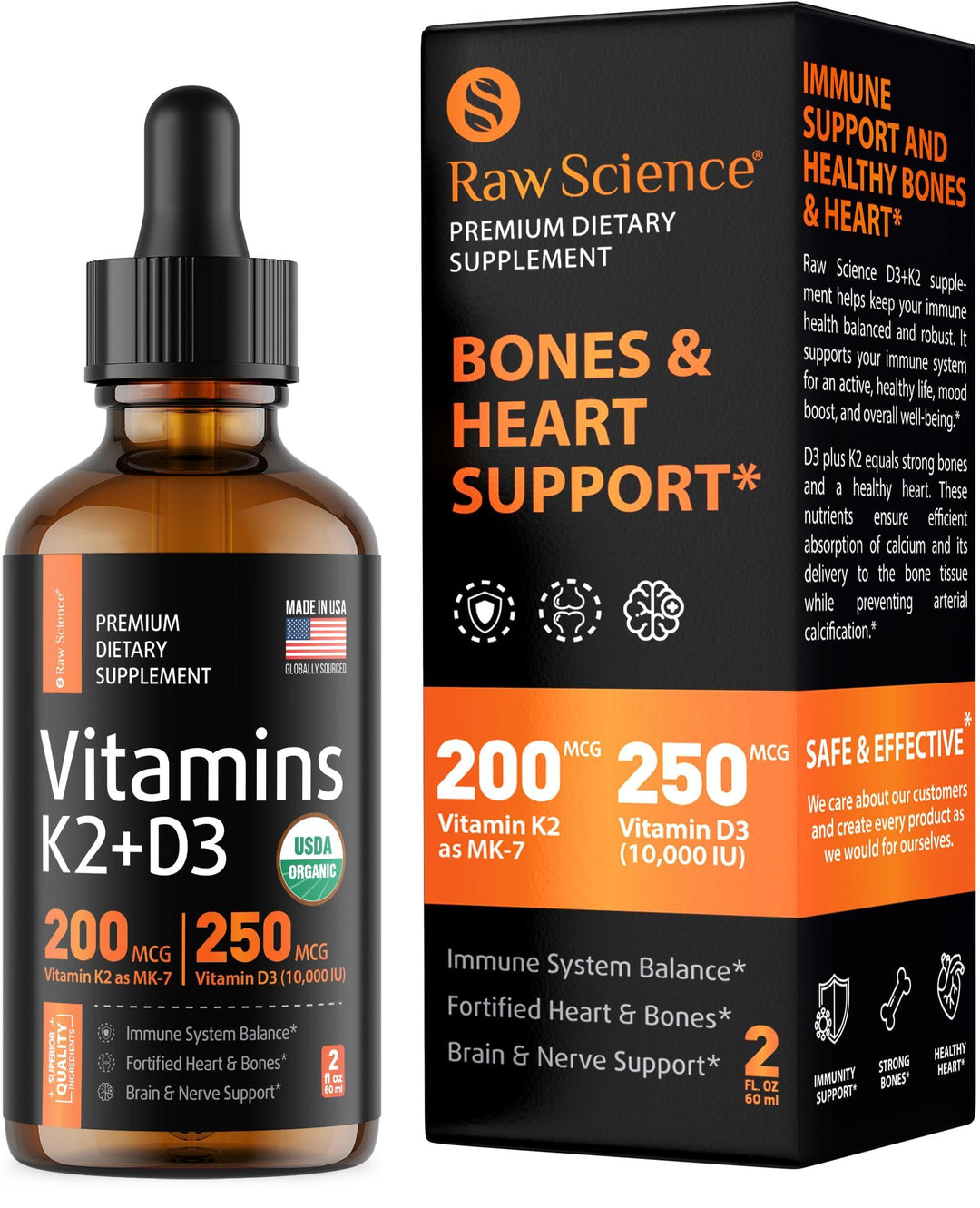 Liquid Vitamin D3 K2 10000 iu & 200 mcg   Vitamin D with MK7 Vitamin K2 Drops   Bone Density & Heart Support Liquid Vitamins for Women & Men High Absorption Vit K2 D3 Vitamin Supplement   2 fl oz