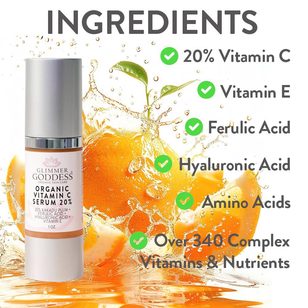 Glimmer Goddess Organic Face Serum with 20% Vitamin C 1.0 oz