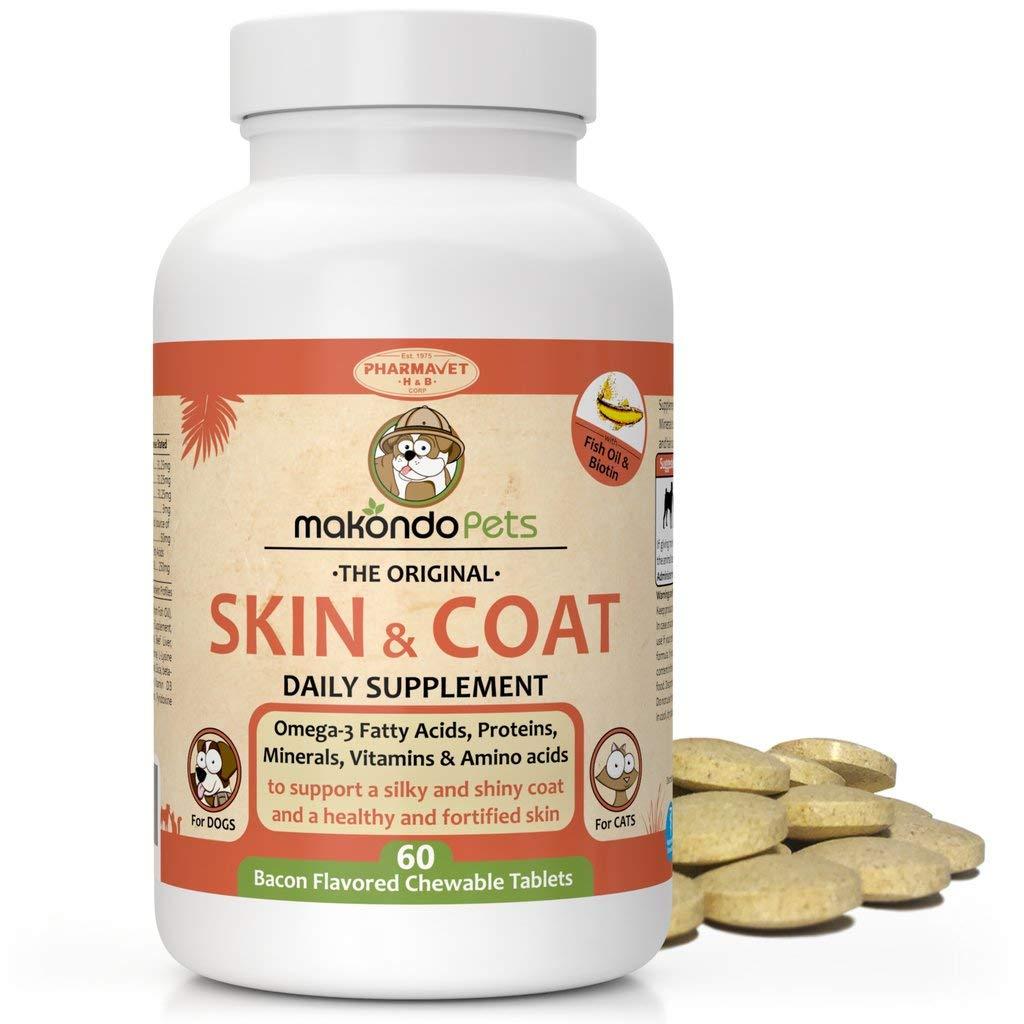 Skin and Coat Supplement with Fish Oil and Omega 3 for Dogs and Cats   Dog Itch Relief Pet Supplement for Shedding Dry Itchy Skin and Allergies   Dog Allergy Treatment Vitamins (60 Chewable Tablets)