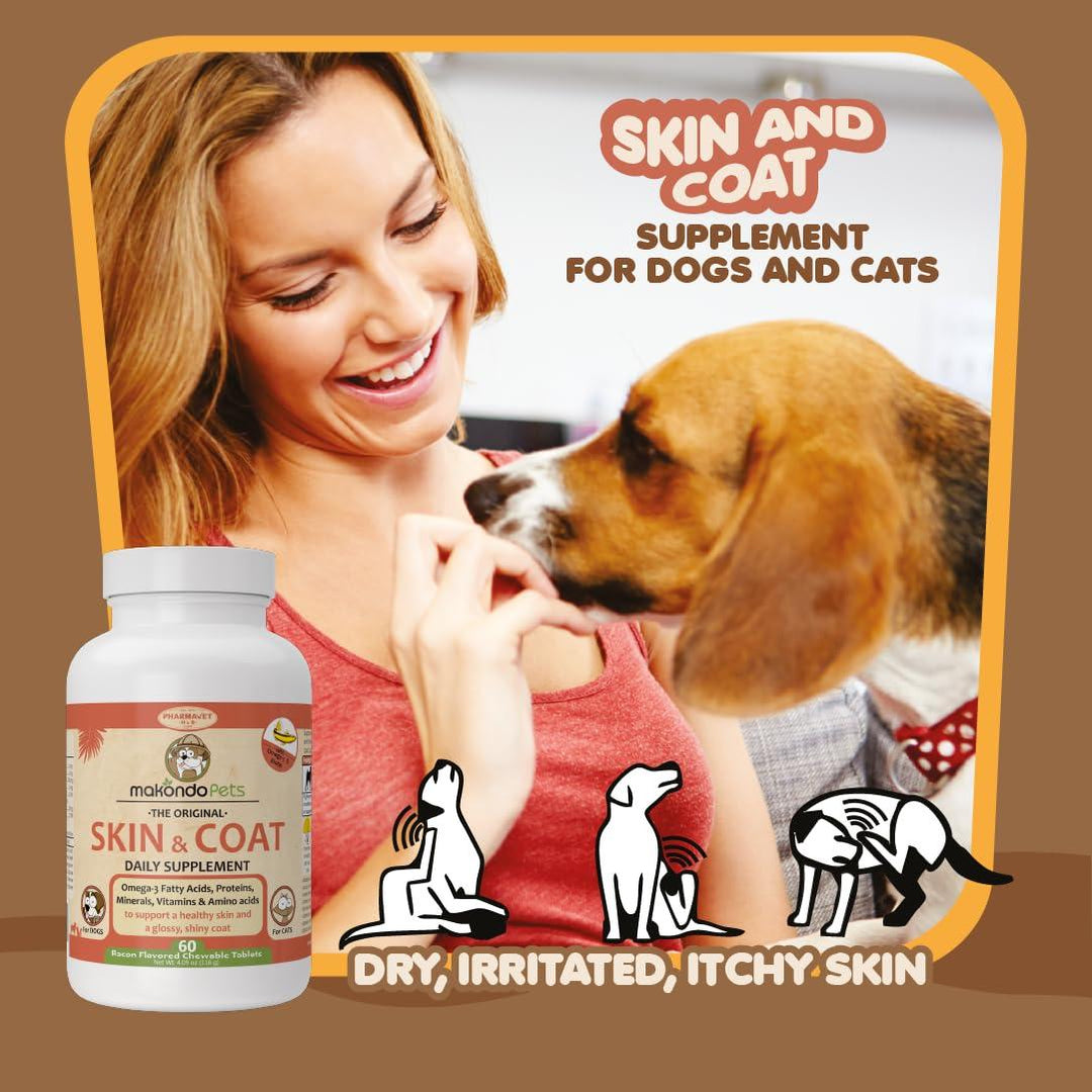 Skin and Coat Supplement with Fish Oil and Omega 3 for Dogs and Cats   Dog Itch Relief Pet Supplement for Shedding Dry Itchy Skin and Allergies   Dog Allergy Treatment Vitamins (60 Chewable Tablets)