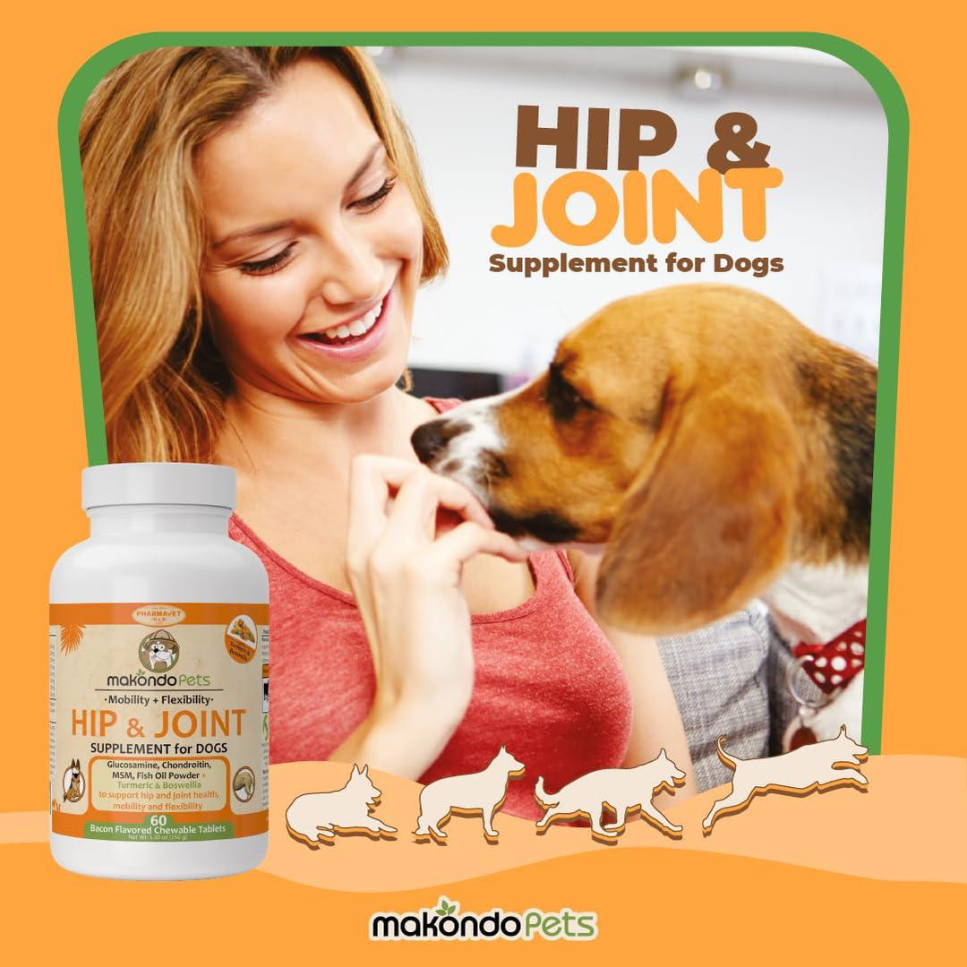 Dog Hip and Joint Supplement with Glucosamine Turmeric for Dogs Chondroitin MSM Boswellia. Tablets for Mobility Agility Limping Pain & Inflammation Relief for Senior Dogs