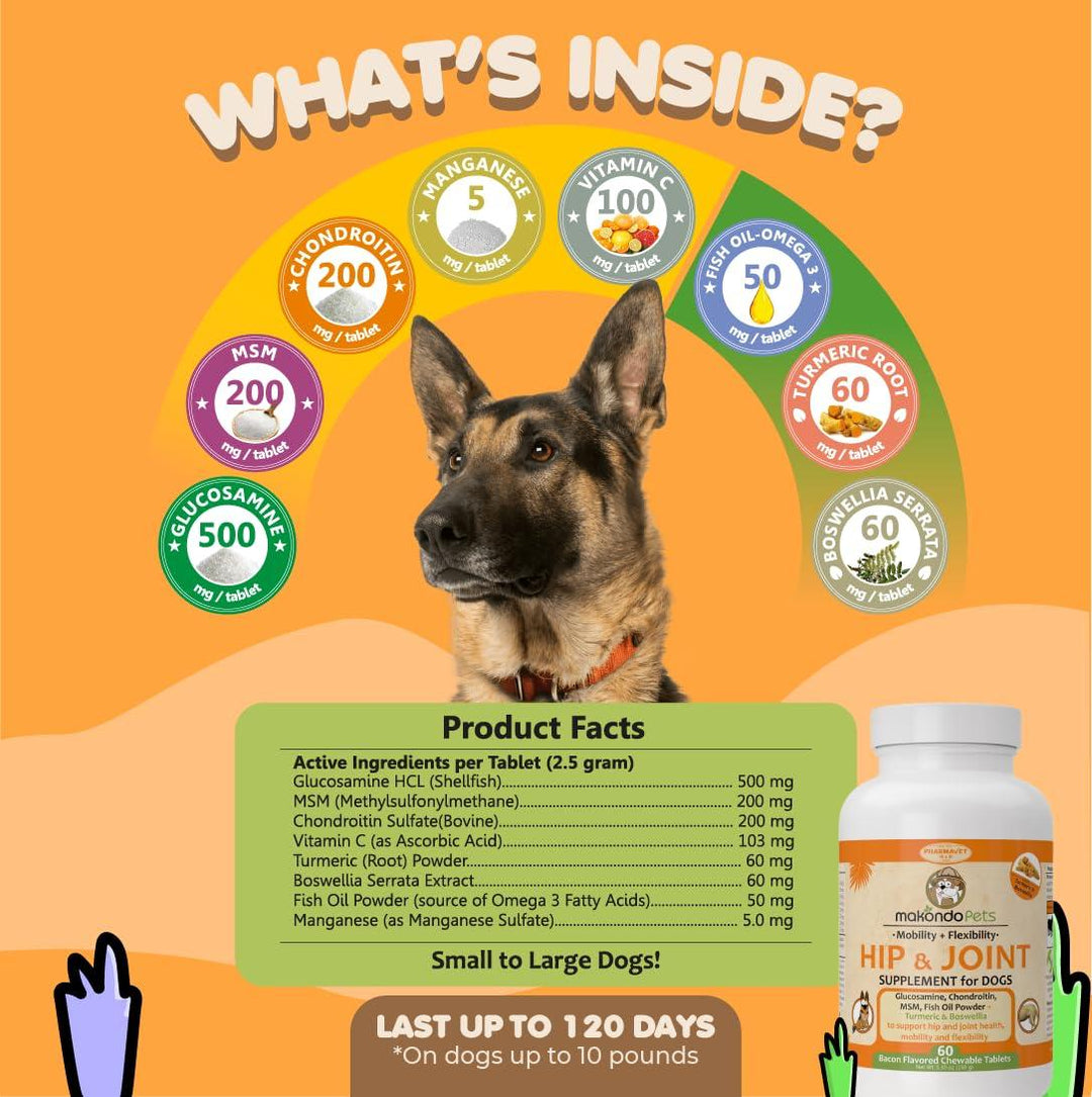 Dog Hip and Joint Supplement with Glucosamine Turmeric for Dogs Chondroitin MSM Boswellia. Tablets for Mobility Agility Limping Pain & Inflammation Relief for Senior Dogs