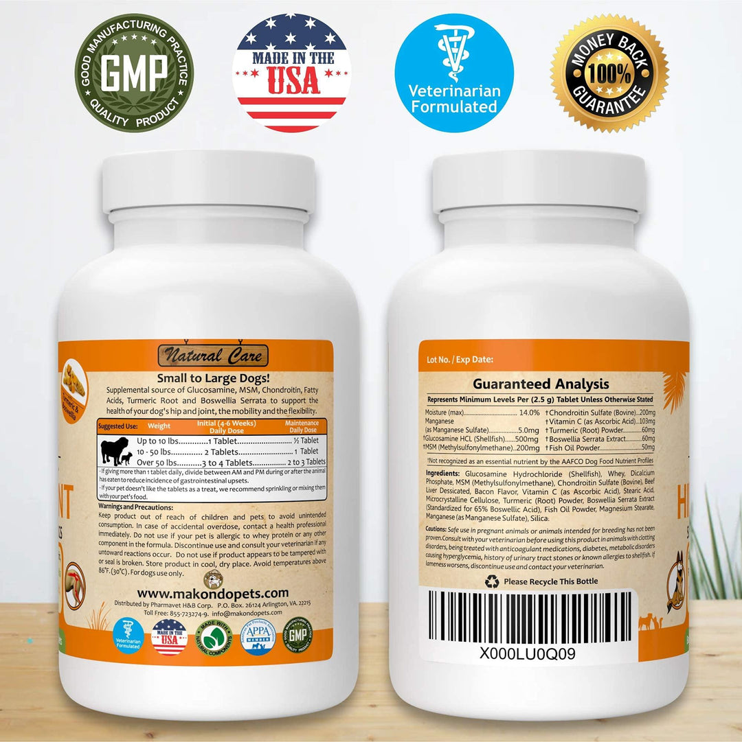 Dog Hip and Joint Supplement with Glucosamine Turmeric for Dogs Chondroitin MSM Boswellia. Tablets for Mobility Agility Limping Pain & Inflammation Relief for Senior Dogs