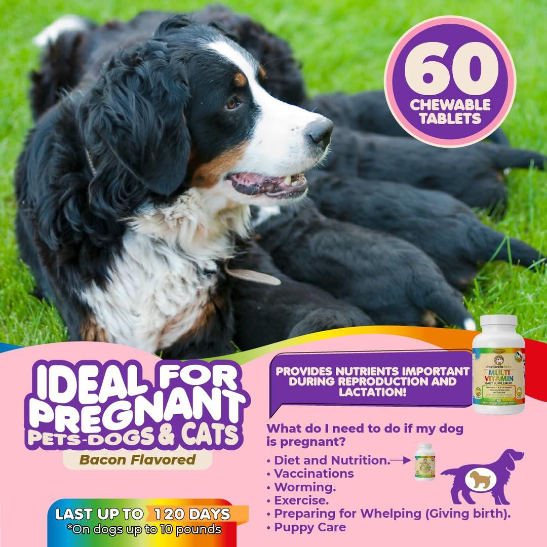 Prenatal Dog Vitamins – Multivitamin for Dogs and Cats with Folic Acid Minerals and Amino Acids. Ideal for Pregnant Breast Feeding and Newborn Pets – Senior Dog Supplement Complete Puppy Vitamins.