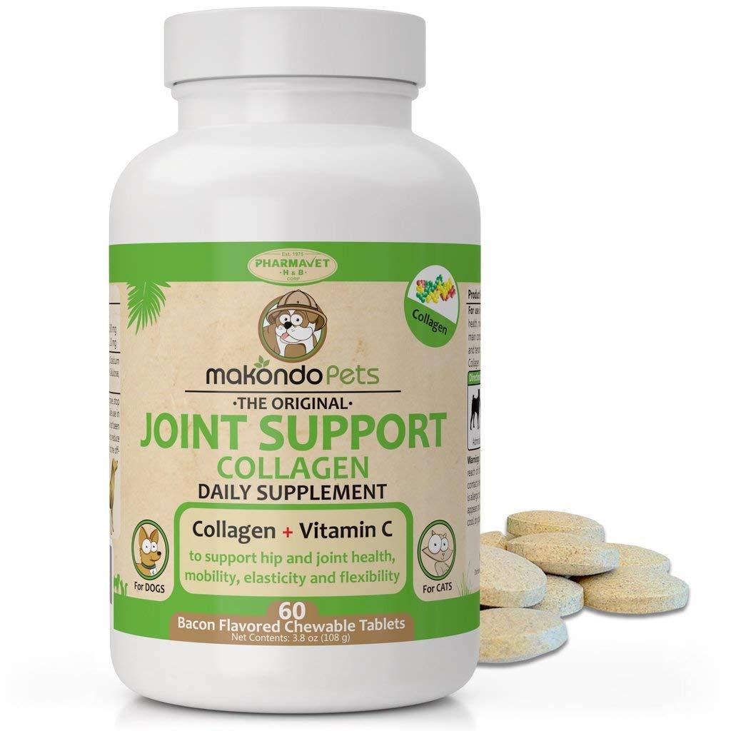 Collagen for Dogs & Cats - Collagen Supplements for Joint Health - Vitamin C Supplement for Joint Mobility - Joint Support Supplement for Dog & Cats - Bacon Flavored Tablets (60 Count)