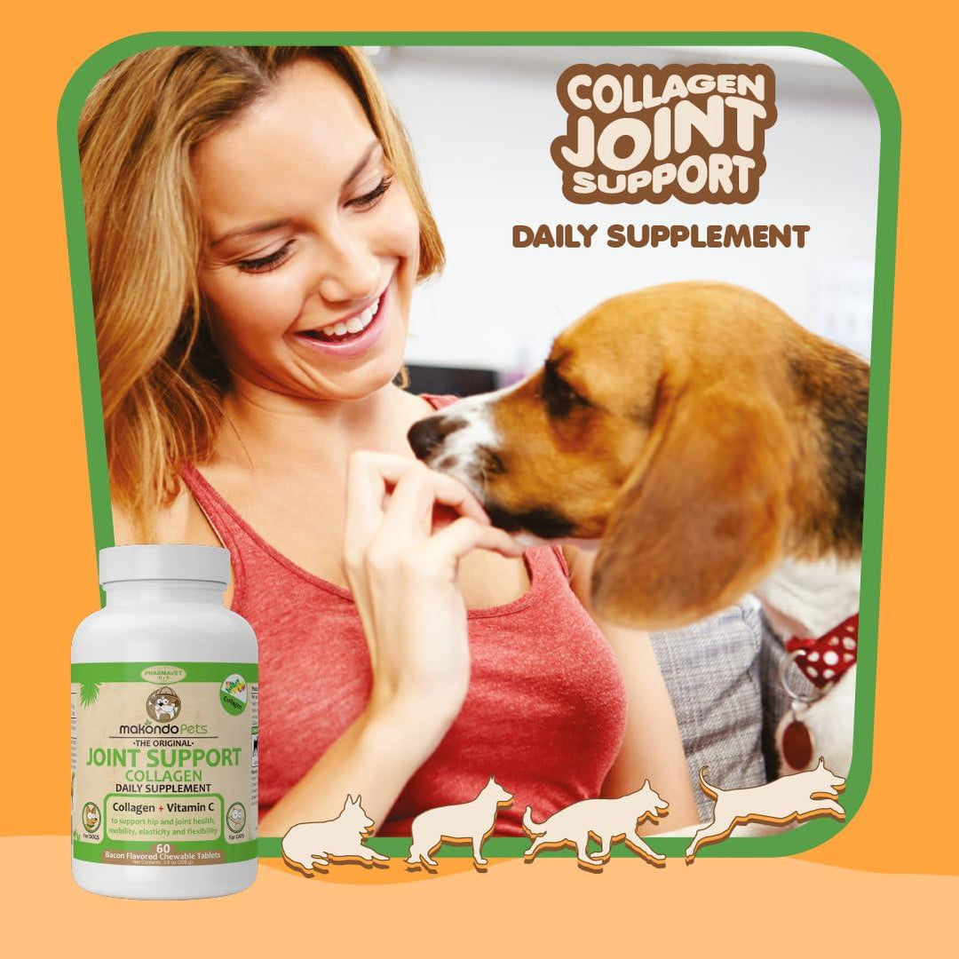 Collagen for Dogs & Cats - Collagen Supplements for Joint Health - Vitamin C Supplement for Joint Mobility - Joint Support Supplement for Dog & Cats - Bacon Flavored Tablets (60 Count)