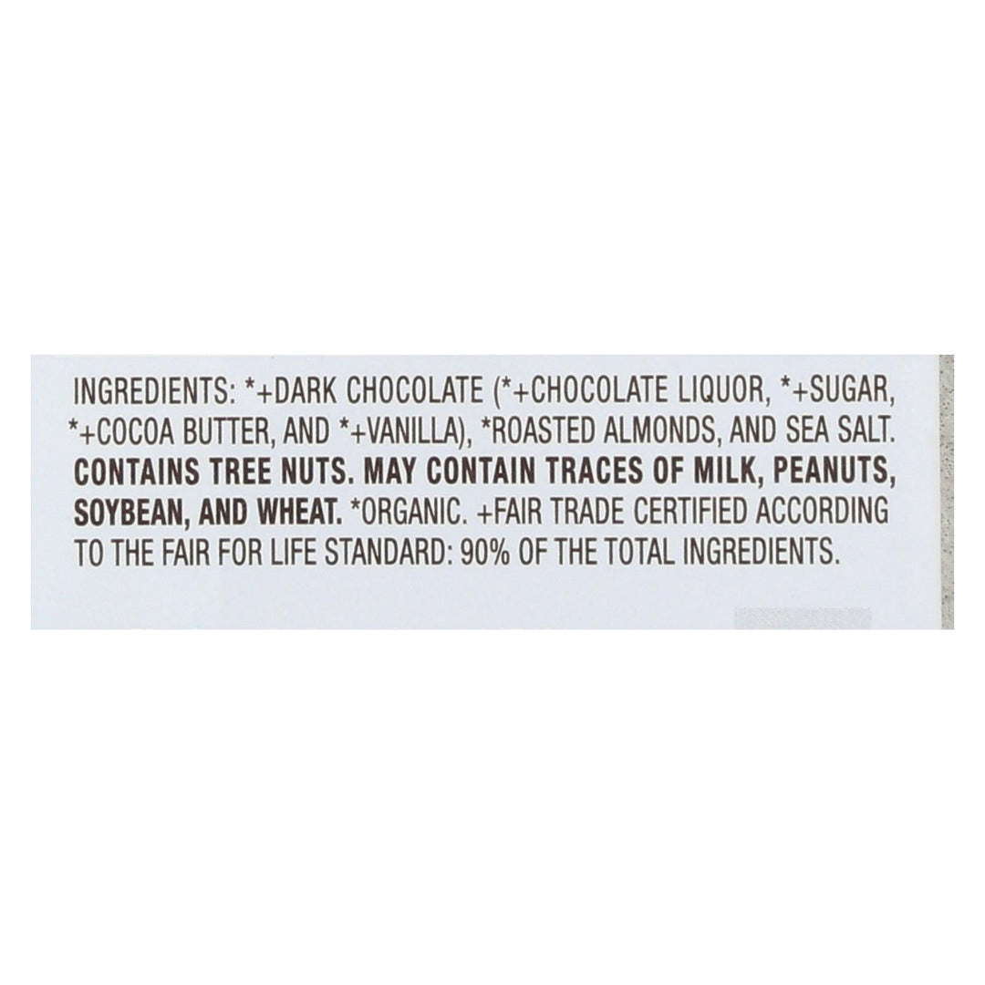 Lake Champlain Chocolates Chocolate Bar - Almonds & Sea Salt. 72% Cocoa Dark. - Case Of 12 - 3 Oz.