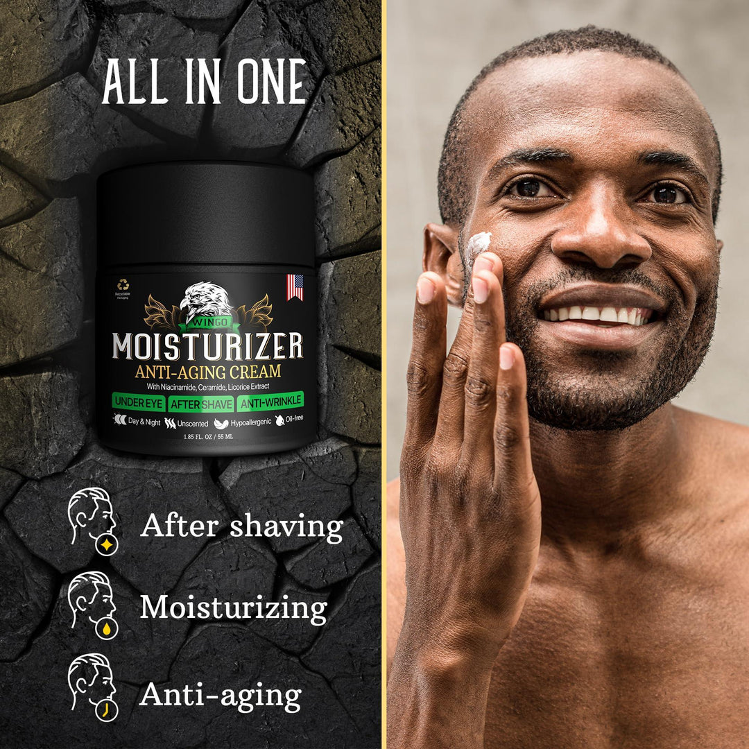 All In One Mens Face Moisturizer Cream   After Shave Lotion for Men   Anti Aging & Wrinkle   Vitamin B E Collagen Aloe Vera   Organic Day & Night Skin Care 1.85 oz