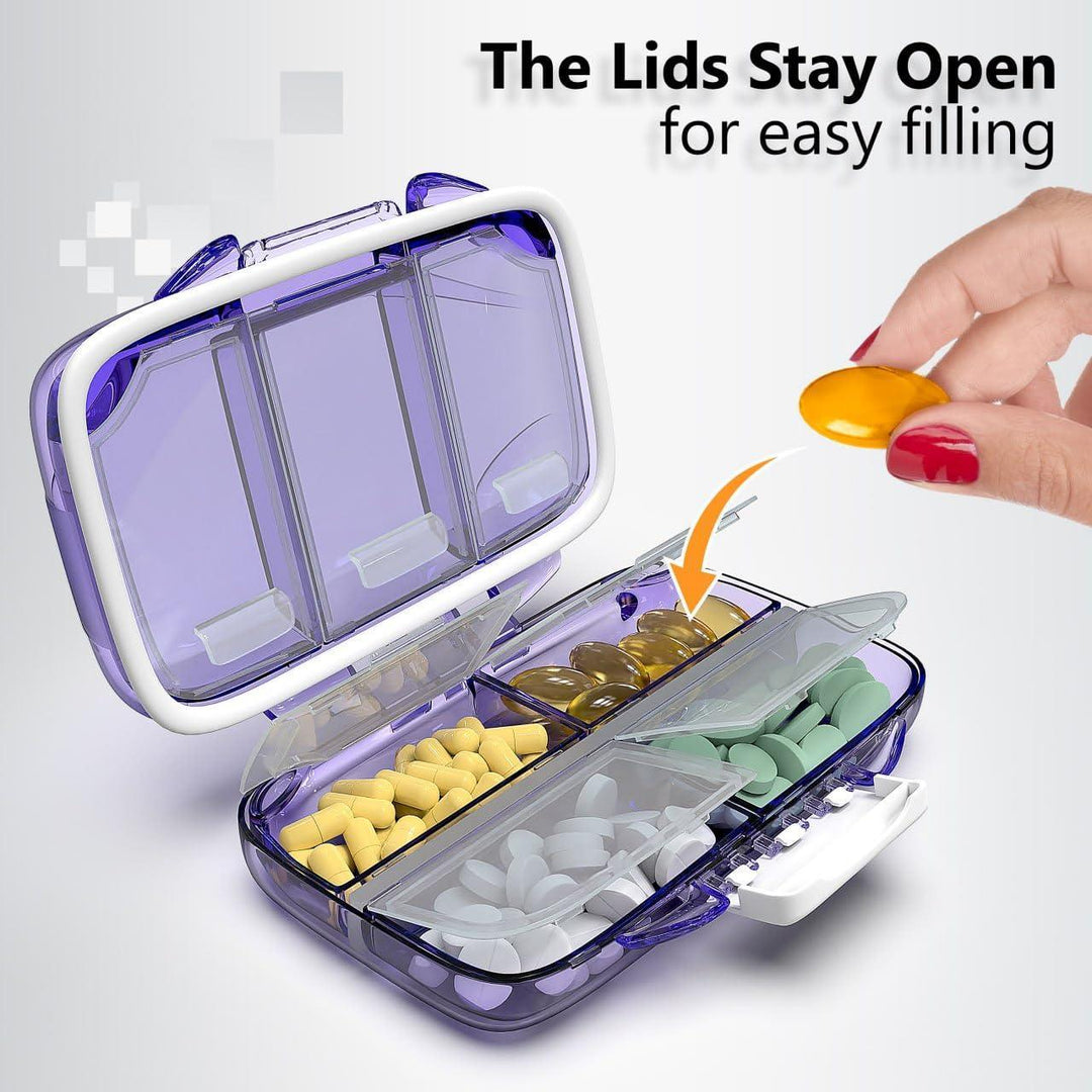 Travel Pill Organizer   Moisture Proof Pill Holder Daily Medicine Organizer Box Small Pill Case for Vitamin Supplement Pocket Pharmacy with Labels Pill Box for Purse Cute Pill Container 7 Compartments