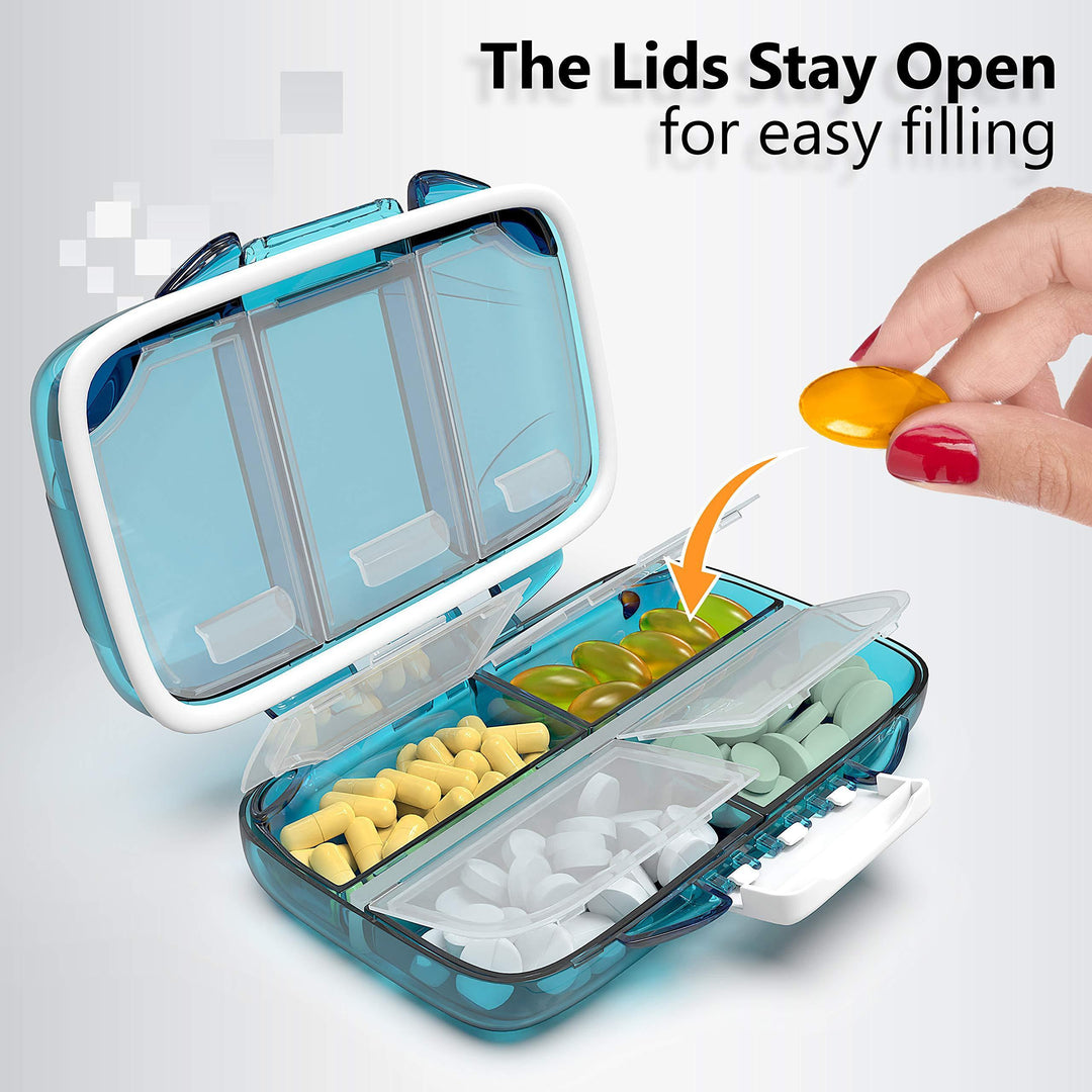 Travel Pill Organizer   Moisture Proof Pill Holder Daily Medicine Organizer Box Small Pill Case for Vitamin Supplement Pocket Pharmacy with Labels Pill Box For Purse Cute Pill Container 7 Compartments