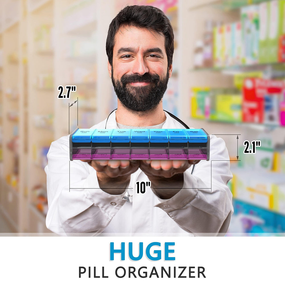 Extra Large Pill Organizer  XXL Pill Box 7 Day   Weekly Pill Organizer with AM PM Large Compartments Big Pill Case for Supplements Jumbo Pill Holder for Vitamins Huge Medicine Organizer 2 Times a Day