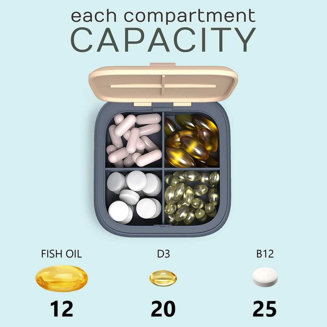 Travel Medicine Pill Organizer Small Pill Box for Purse Mini Pill Case Cute Pill Container Portable Pill Holder Compact Vitamin Supplement Dispenser Pretty Pocket Medication Storage Daily Pills Boxes