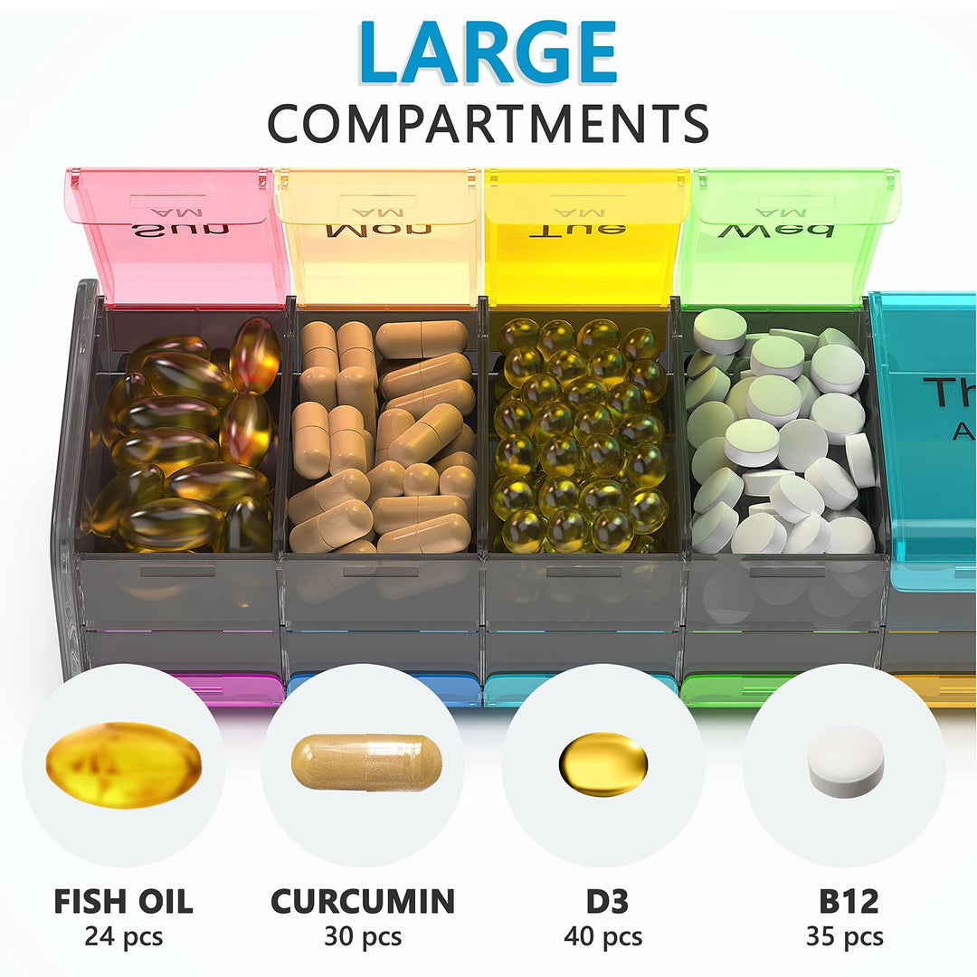 Extra Large Pill Organizer  XXL Pill Box 7 Day   Weekly Pill Organizer with AM PM Large Compartments Big Pill Case for Supplements Jumbo Pill Holder for Vitamins Huge Medicine Organizer 2 Times a Day