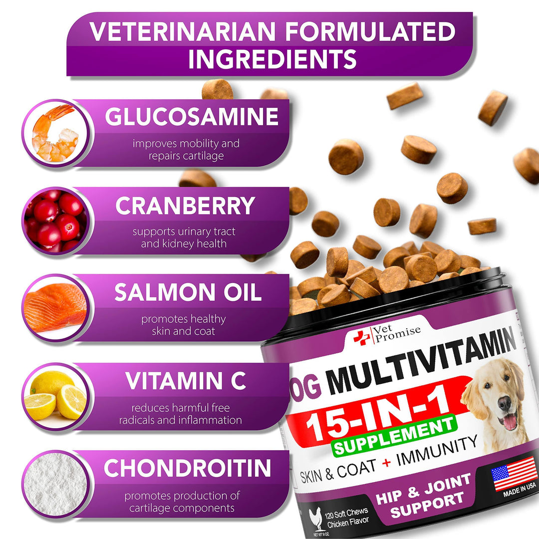 Dog Multivitamin Chewable with Glucosamine   Dog Vitamins and Supplements   Senior & Puppy Multivitamin for Dogs   Pet Joint Support Health   Immunity   Mobility   Energy   Gut   Skin   120 Chews