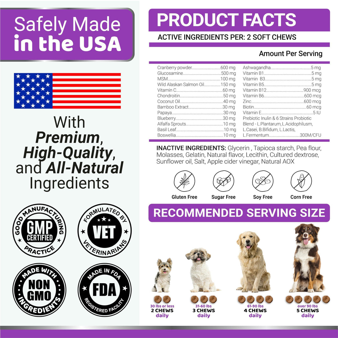 Dog Multivitamin Chewable with Glucosamine   Dog Vitamins and Supplements   170 Treats   Senior & Puppy Multivitamin for Dogs   Hip & Joint Support   Immune Health Skin Heart Digestion Probiotics