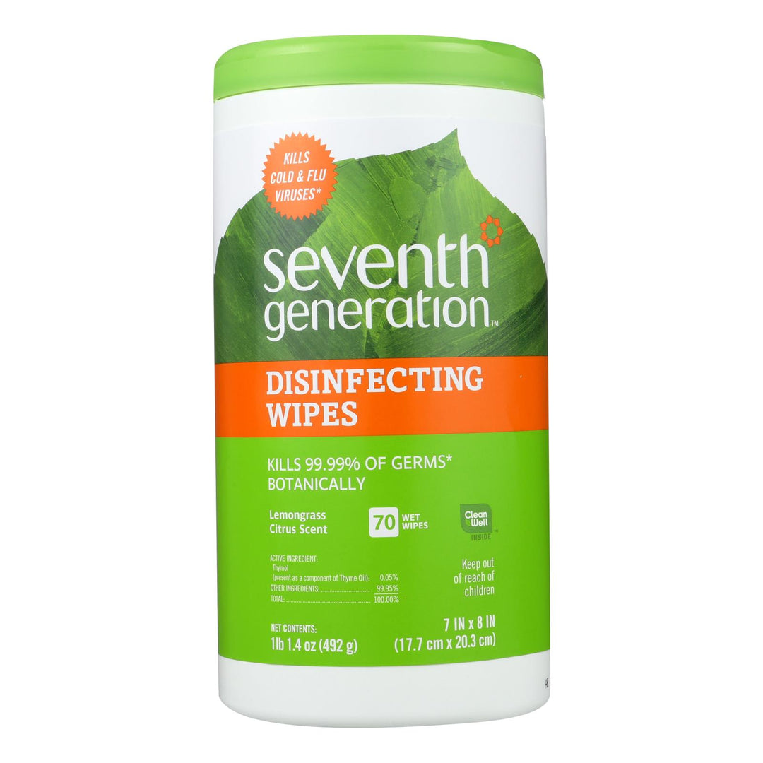 Seventh Generation Disinfecting Wipes Lemongrass And Citrus - 70 Wipes - Case Of 6