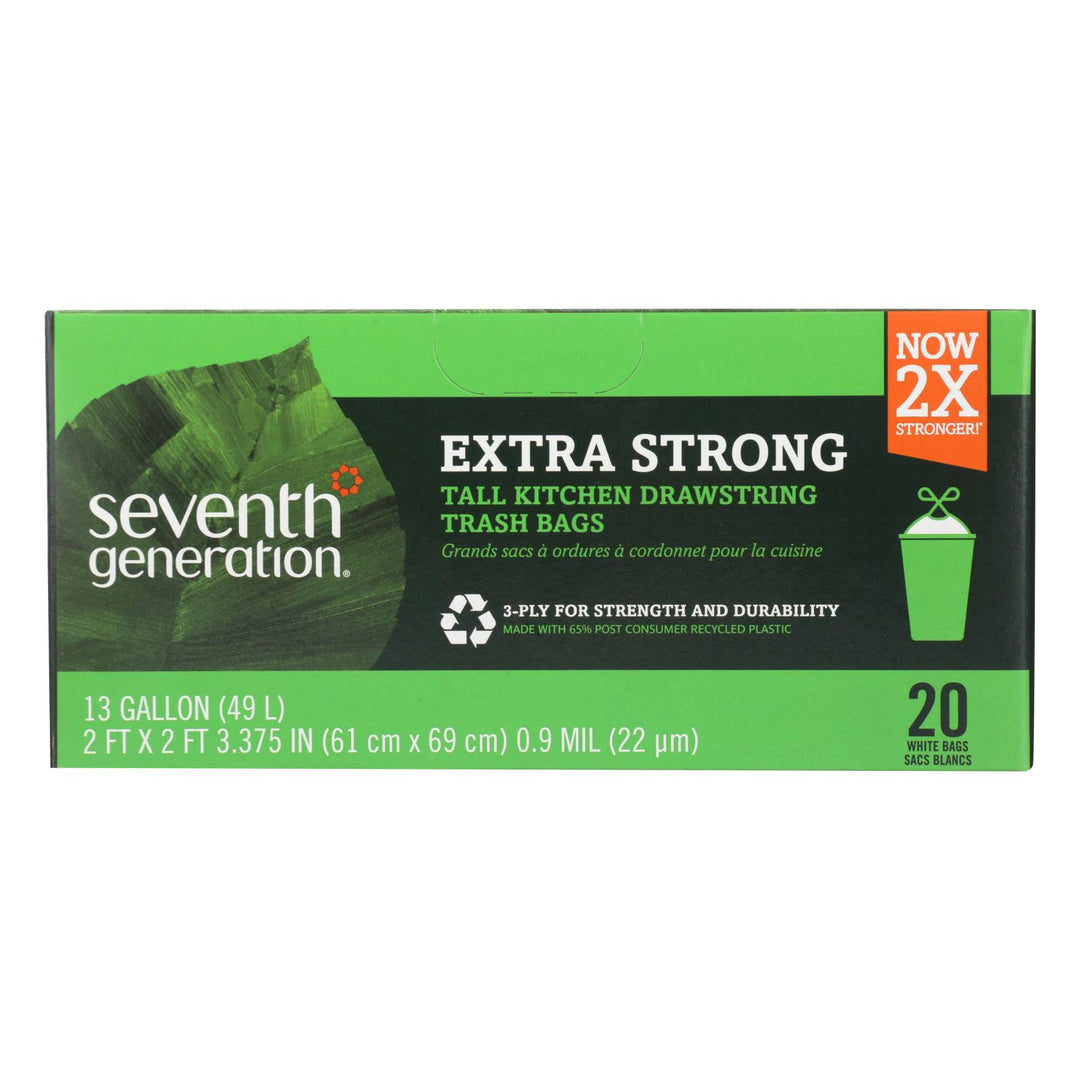 Seventh Generation Extra Strong Tall Kitchen Trash Bags - 13 Gallon - Case Of 12 - 20 Count